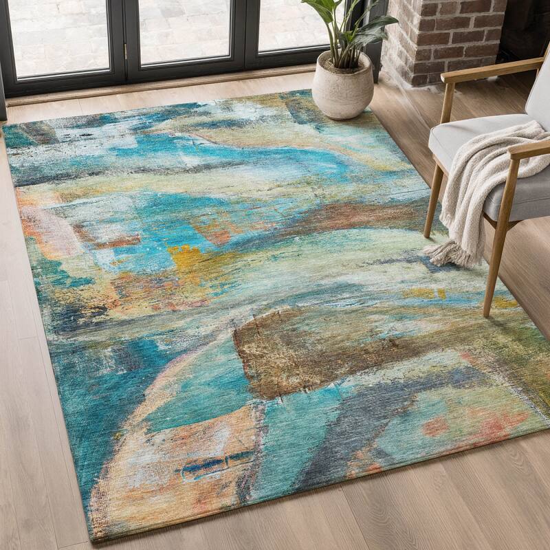 Premium Washable Super Soft Abstract Chic Mayfield Rug - Teal - 5' x 7'6"