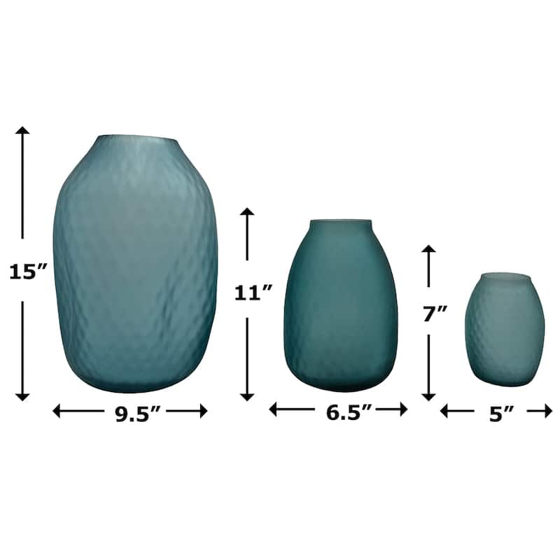 Set of 3 Decorative Handmade Glass Flower Vase in Blue