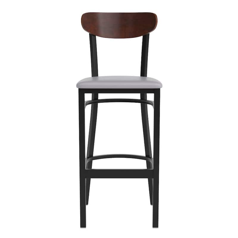Commercial Metal Barstool with Wood Seat and Boomerang Back