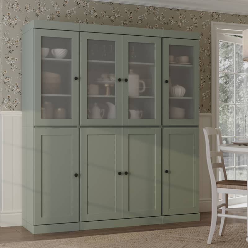 Palace Imports 100% Solid Wood 65" Pantry Cabinet with Frosted Glass, Shaker Doors, 2-Drawers and Adjustable Shelves