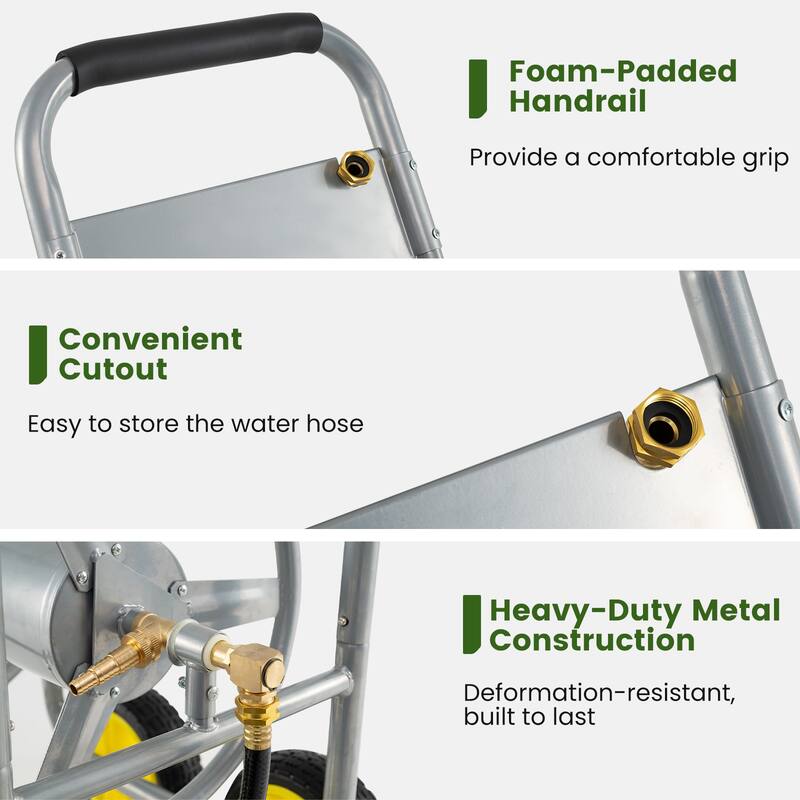 Gymax Garden Hose Reel Cart 4 Wheels 330 ft 5/8'' Large Capacity for