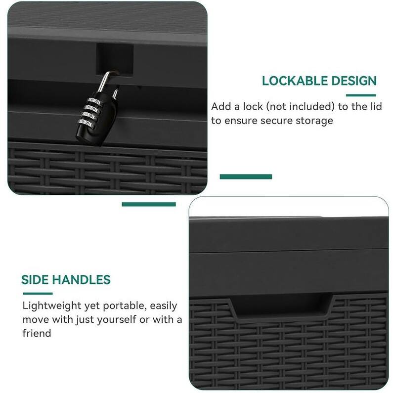60-100 Gallon Outdoor Deck Storage Box with Lockable Lid, UV Protected & Weatherproof