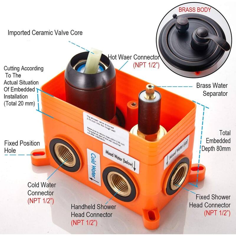 Shower Faucet System Combo Kit with Head in Bronze(Valve Included)