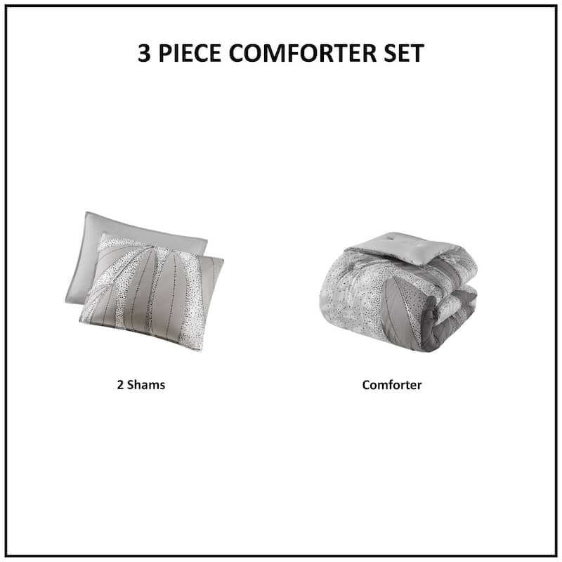 3 PCS Full/Queen Botanical Cotton Comforter Set Gray