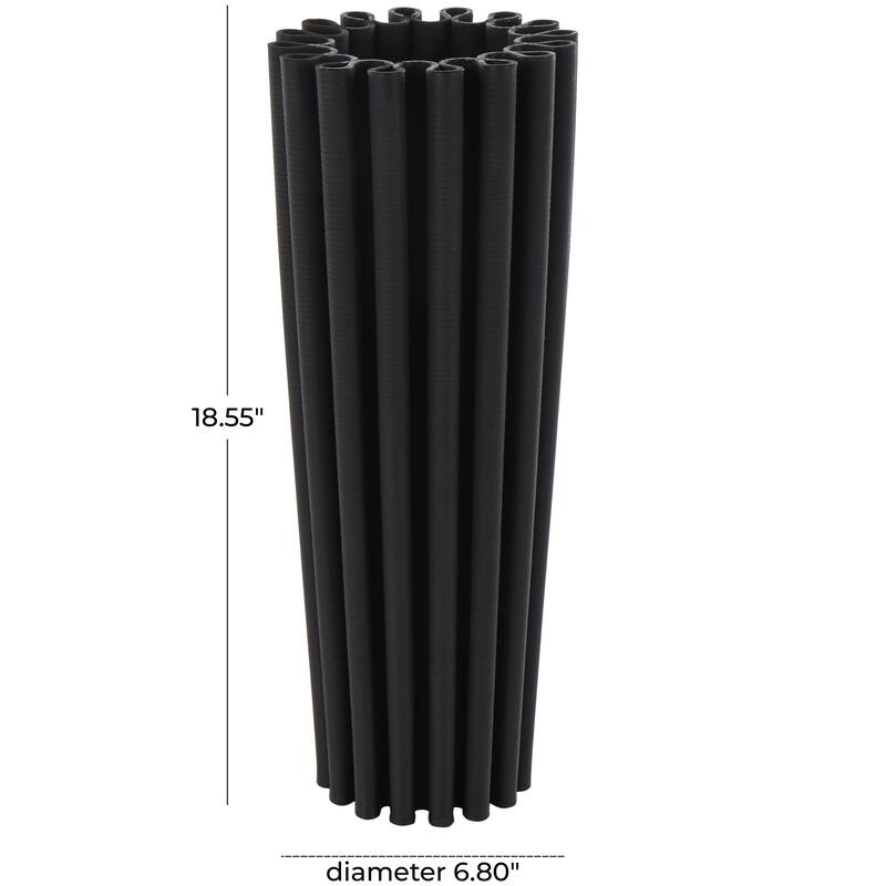 Ceramic Abstract Dimensional Ribbed Decorative Vase with Cylindrical Ridges - Black - Roche River Decor