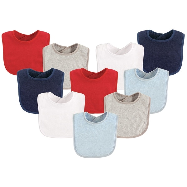 slide 1 of 1, Luvable Friends Baby Boy Cotton Terry Bibs 10pk, Boy Solid, One Size - Boy Solid - One Size One Size - Boy Solid