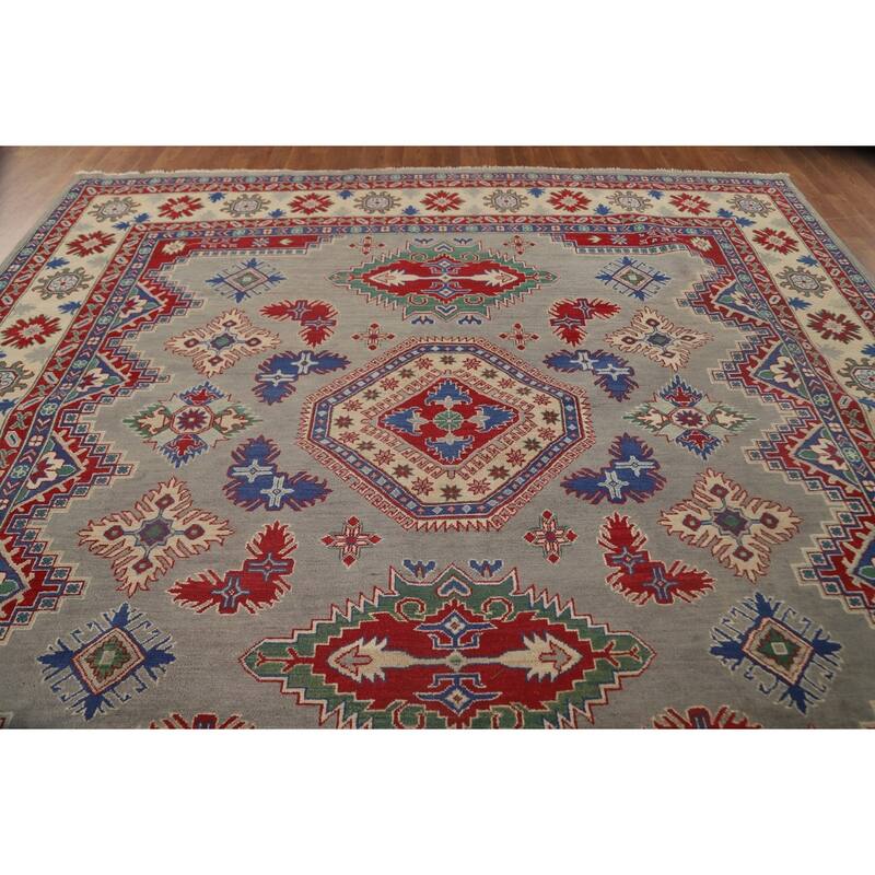 Large Geometric Kazak Oriental Area Rug Handmade Wool Carpet - 9'9" x 13'9"