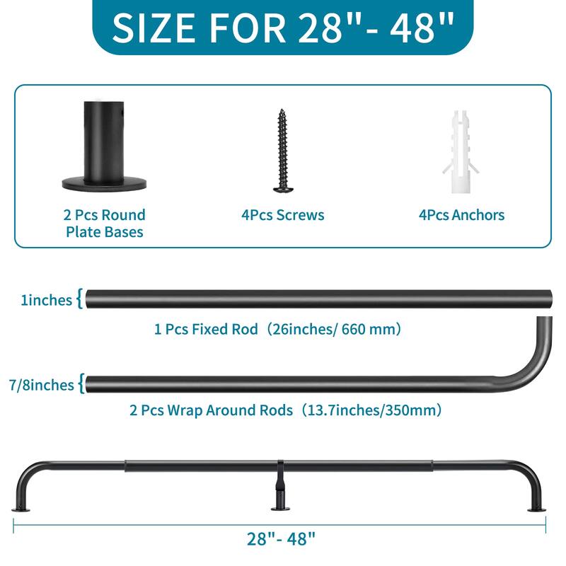 Meriville 1-Inch Diameter Wrap Around Blackout Curtain Rod, Round Base