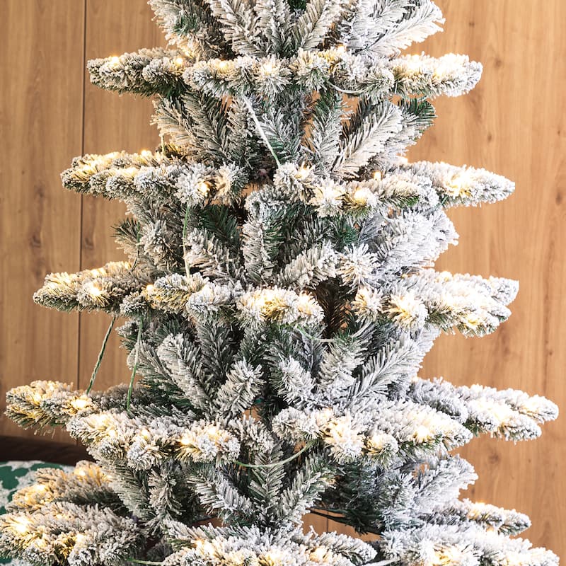 Glitzhome 6FT/7.5FT/9FT Warm White or Multi-Colored Pre-Lit Flocked Pine Artificial Christmas Tree