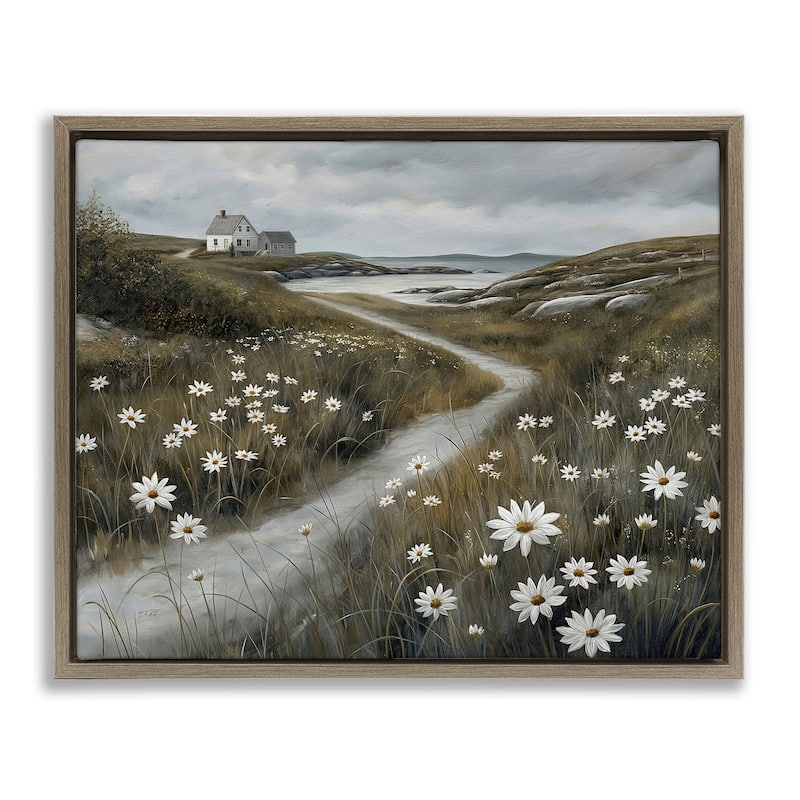 Stupell Serene Coastal Cottage Path Framed Floater Canvas Wall Art Design By Imagine It Images - 31 x 25 - Brown