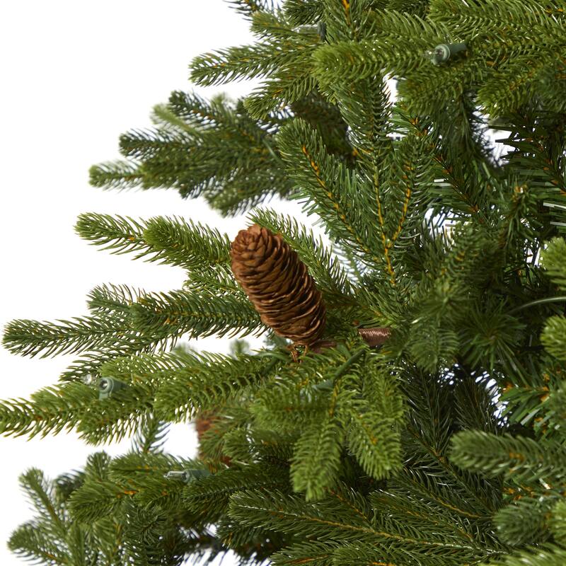 7.5ft. Fir Artificial Christmas Tree with 600 Clear Lights, Pine Cones & 1740 Branches - Lush Holiday X-Mas Centerpiece