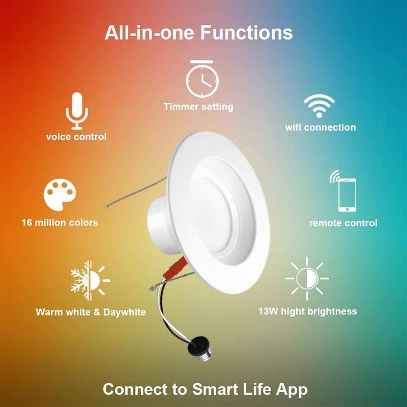 Banord LED RGB Smart Recessed 6 Inch 13 Watt Flush Mount Ceiling Lights, 4 Pack - 0.60
