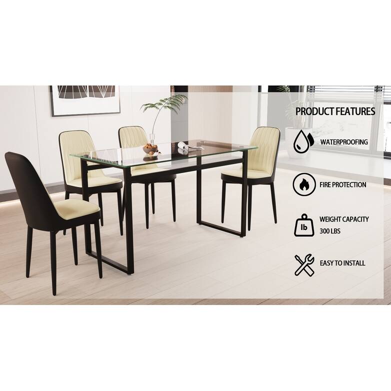 Modern Dining Set with Rectangular Glass Table & PU Upholstered Chairs