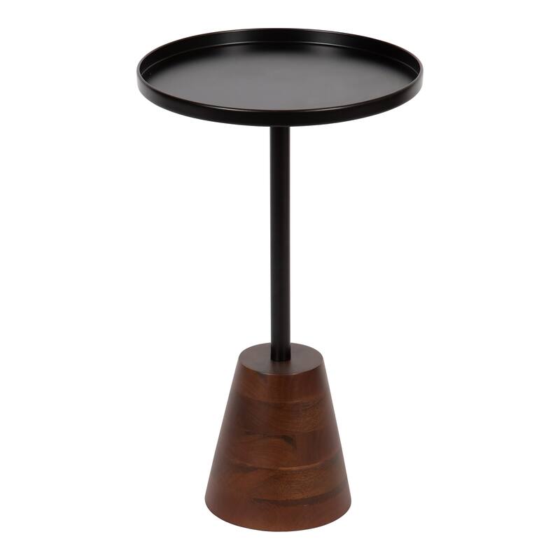 Kate and Laurel Tira Round Side Table - 14x14x24 - Black/Walnut Brown
