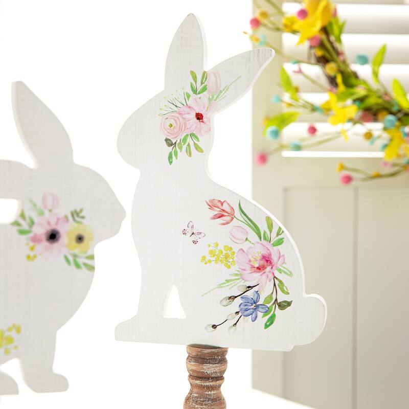 Glitzhome Set of 2 Easter Wooden Bunny Table Decor Spring Gift