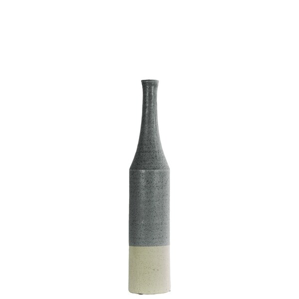 Long Neck Bottle Vase In Ceramic, Silver