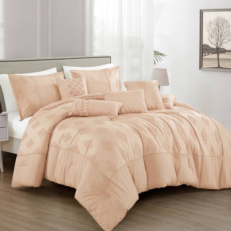 7 Piece Beige Boho Geometric Bedding Comforter Set - California King