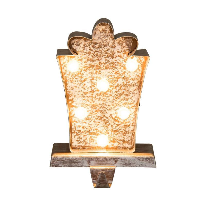 Glitzhome 7.5" H Christmas Silver LED Gift Box Heavy Duty Stocking Holders Mantel Ornament