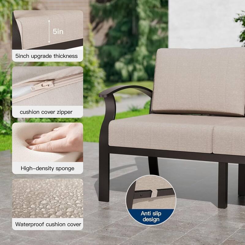 Kullavik Aluminum Outdoor Patio Sectional Sofa Set with Swivel Rocking Chairs and Coffee Table
