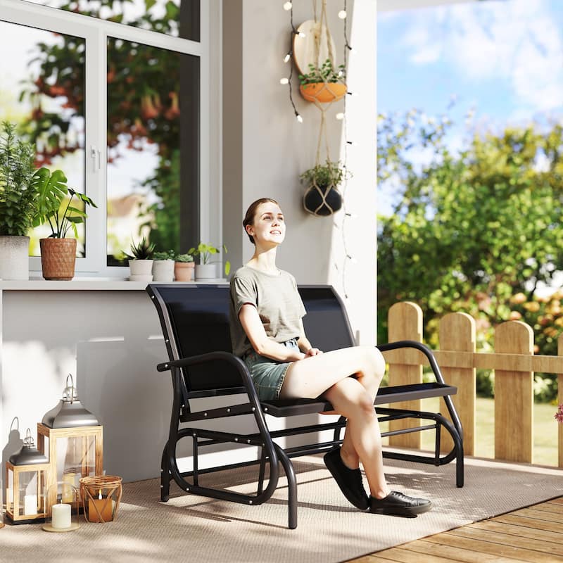 Outsunny 2-person Black Outdoor Double Rocker Glider Bench - Black
