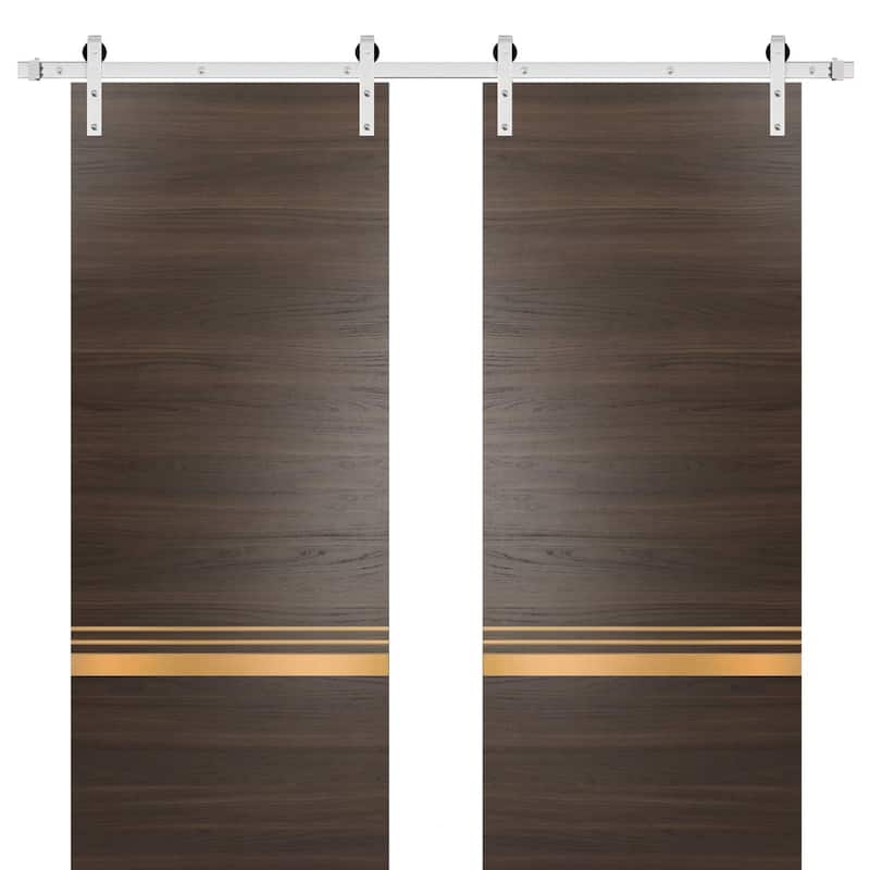 Sturdy Double Barn Door 36 x 80 with Planum 2010 Chocolate Ash with 13FT - Grey - 48" x 80" ( 2* 24x80)