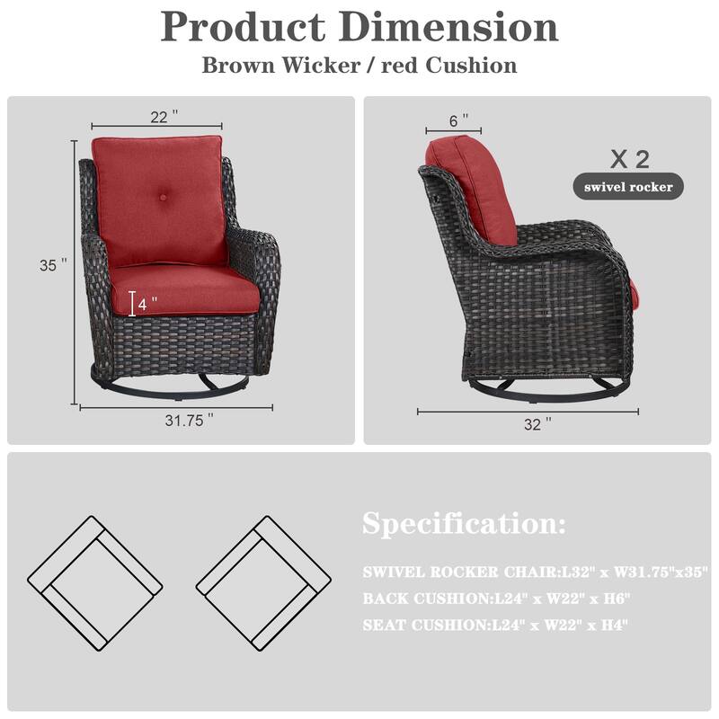ArcoBay Wicker PE Rattan Outdoor Patio Swivel Glider Chairs with 4'' Olefin Cushions (2-Pack)