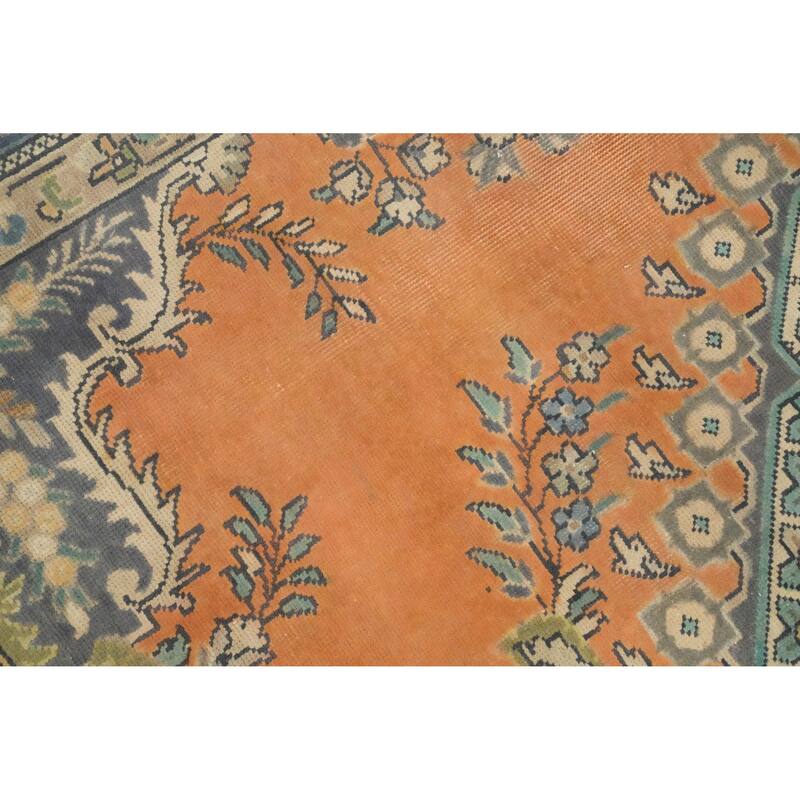 Hand Knotted Oriental 100% Wool Carpet Traditional Floral Oranges & Rust Tabriz Area Rug - 10' 3'' X 7' 0''