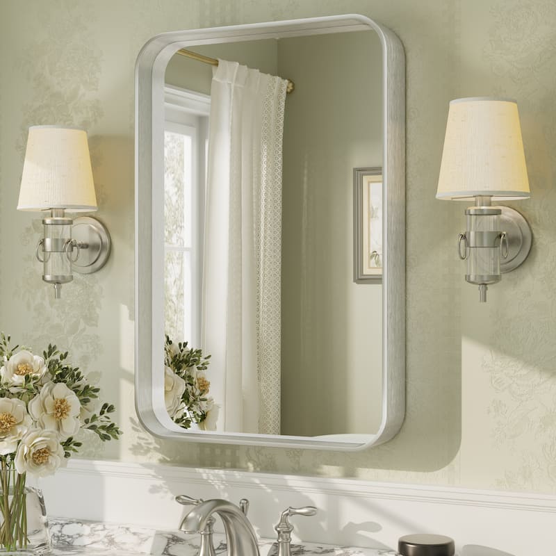 Aluminum Alloy Framed French Cleat Mounted Tempered Glass Wall Vanity Mirror - 24" x 16" - Silver