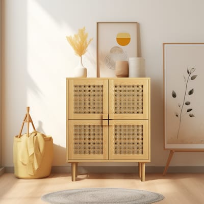 4-Doors Rattan Mesh Storage Cabinet