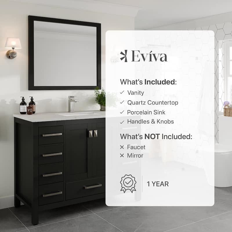 Eviva London 42"W Bath Vanity with Carrara Quartz Top & Undermount Sink