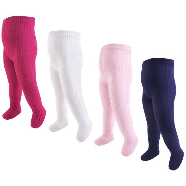 slide 1 of 1, Hudson Baby Infant Girl Cotton Rich Tights, Cream Pink Cableknit Cream Pink Cableknit - 0-9 Months