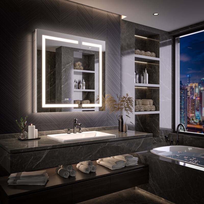 Modland 24"-42W x 36"H LED Medicine Cabinet Mirror with USB Charging,5x Makeup Mirror