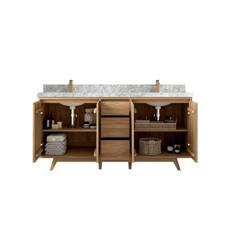 Willow Collections 72 in. W x 22 in. D s Madison Teak Double Sink Bathroom Vanity with Countertop