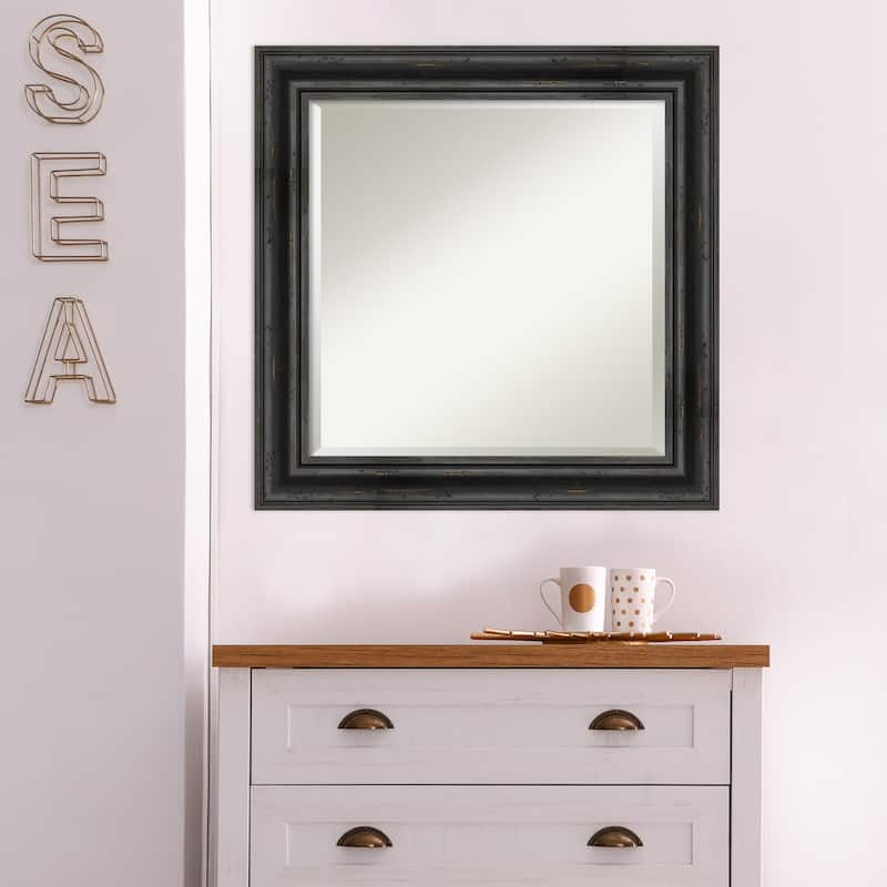 Beveled Wood Wall Mirror - Rustic Pine Black Frame