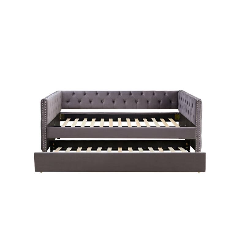 Velvet Upholstered Full Size Daybed with Trundle Bed Bath & Beyond