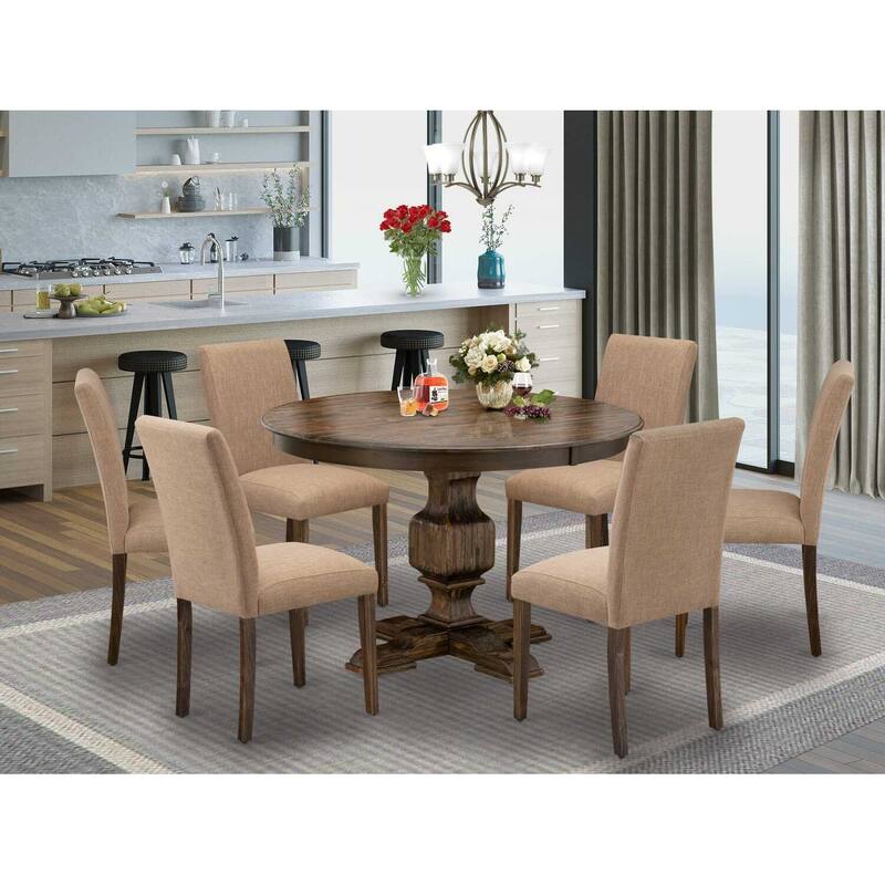 HomeStock 3-Piece Distressed Jacobean Finish Solid Wood Top Dining Table with 2 Chairs