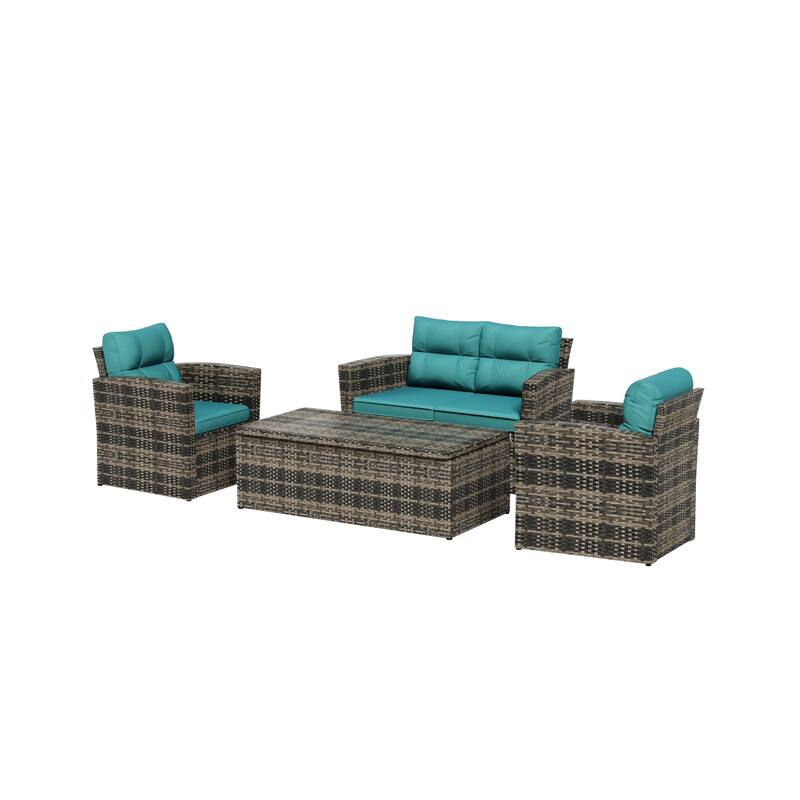 Cruz 4-Piece Outdoor Wicker Cushioned Patio Set and Storage Table