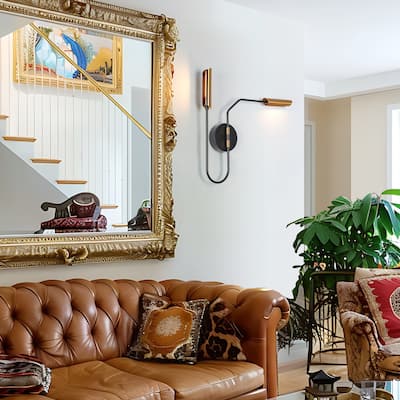 2-Light Mid-Century Modern Gold LED Wall Sconce Lighting for Living Room - 20 x 3 x 19.3
