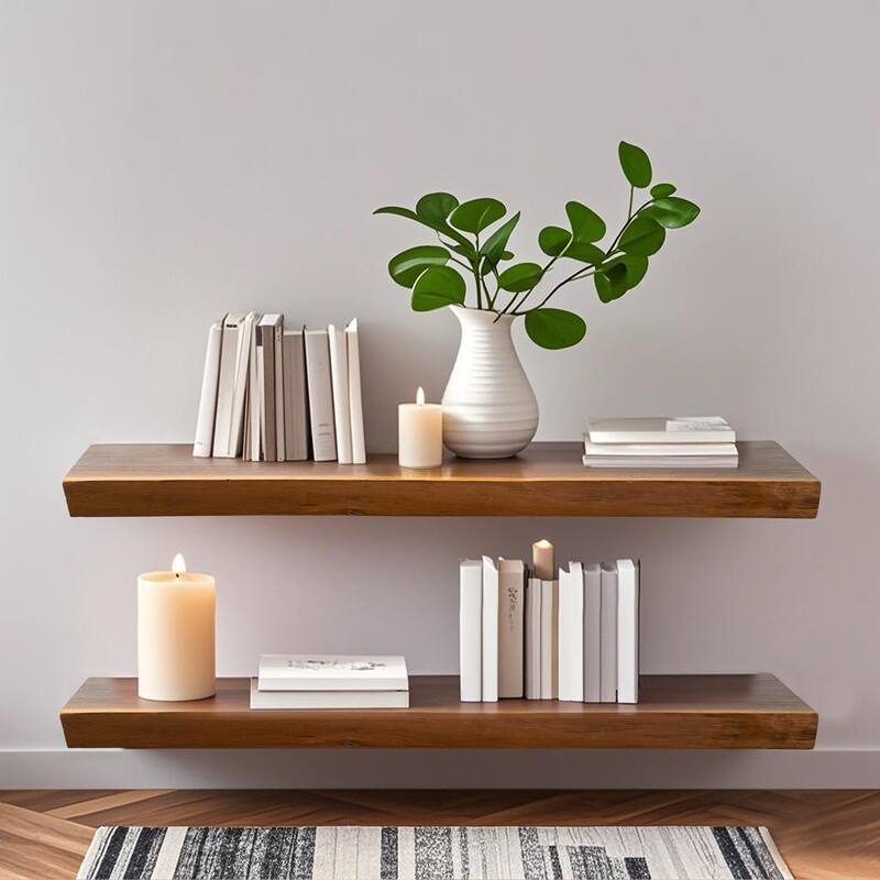 1 Piece Rustic Live Edge Teak Wood Wall Shelf - 24"X12"X2"