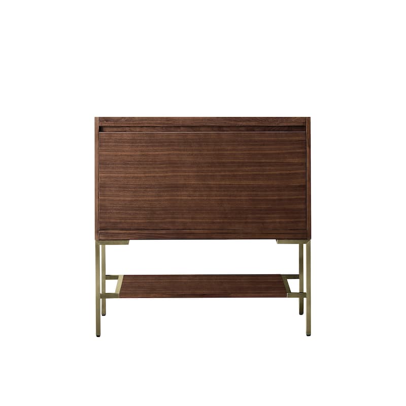 James Martin Vanities Mantova 35.4" Single Vanity Cabinet, Mid-Century Walnut - Champagne Brass Base, No Top