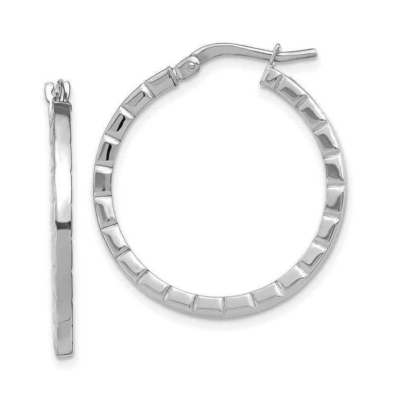 Curata 14k White Gold Large Striped Edge Hoop Earrings - 27.1x26mm
