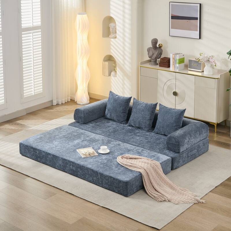 Chenille Convertible Floor Sofa Bed with Armrest for Living Room