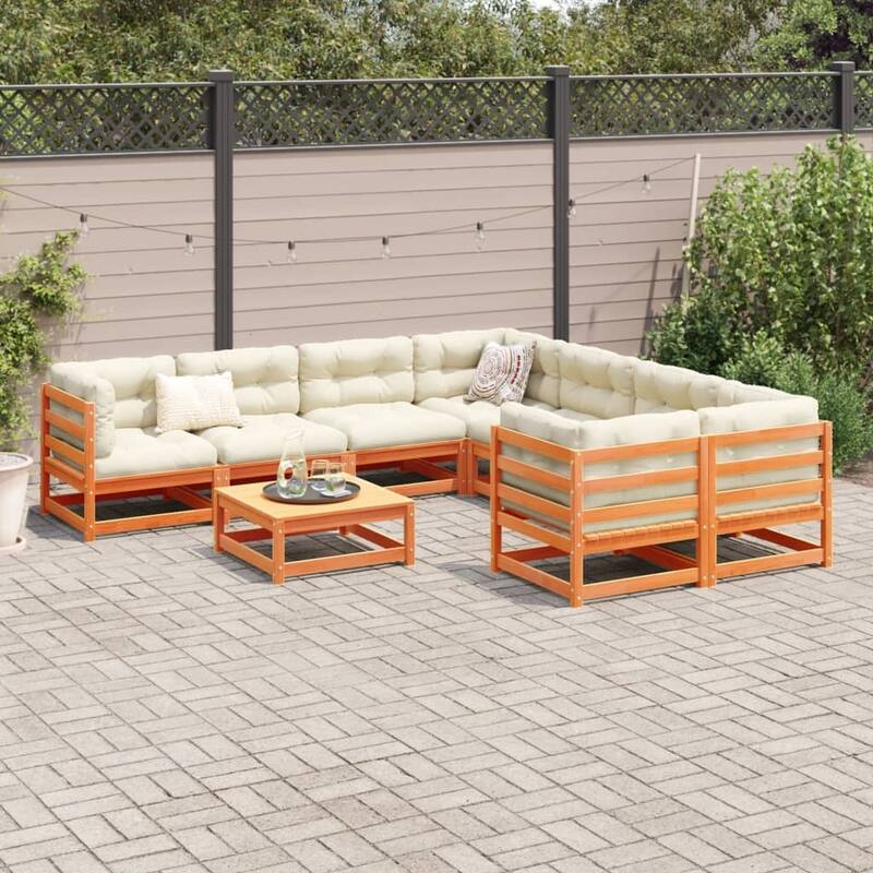 vidaXL Garden Sofa Set Wax Brown Solid Pine Wood Large Modular - 27.6 x 27.6 x 26.4 in