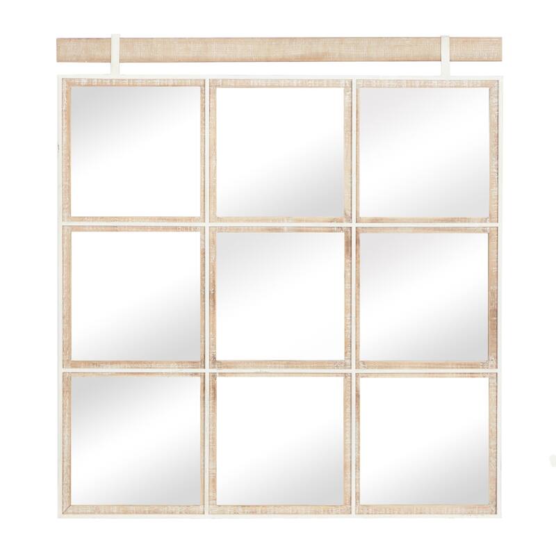 Wood Handmade Grid Window Inspired Wall Mirror - Brown - Roche River Decor - Brown