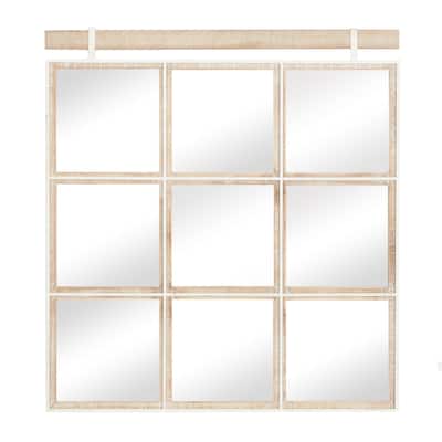 Wood Handmade Grid Window Inspired Wall Mirror - Brown - Roche River Decor