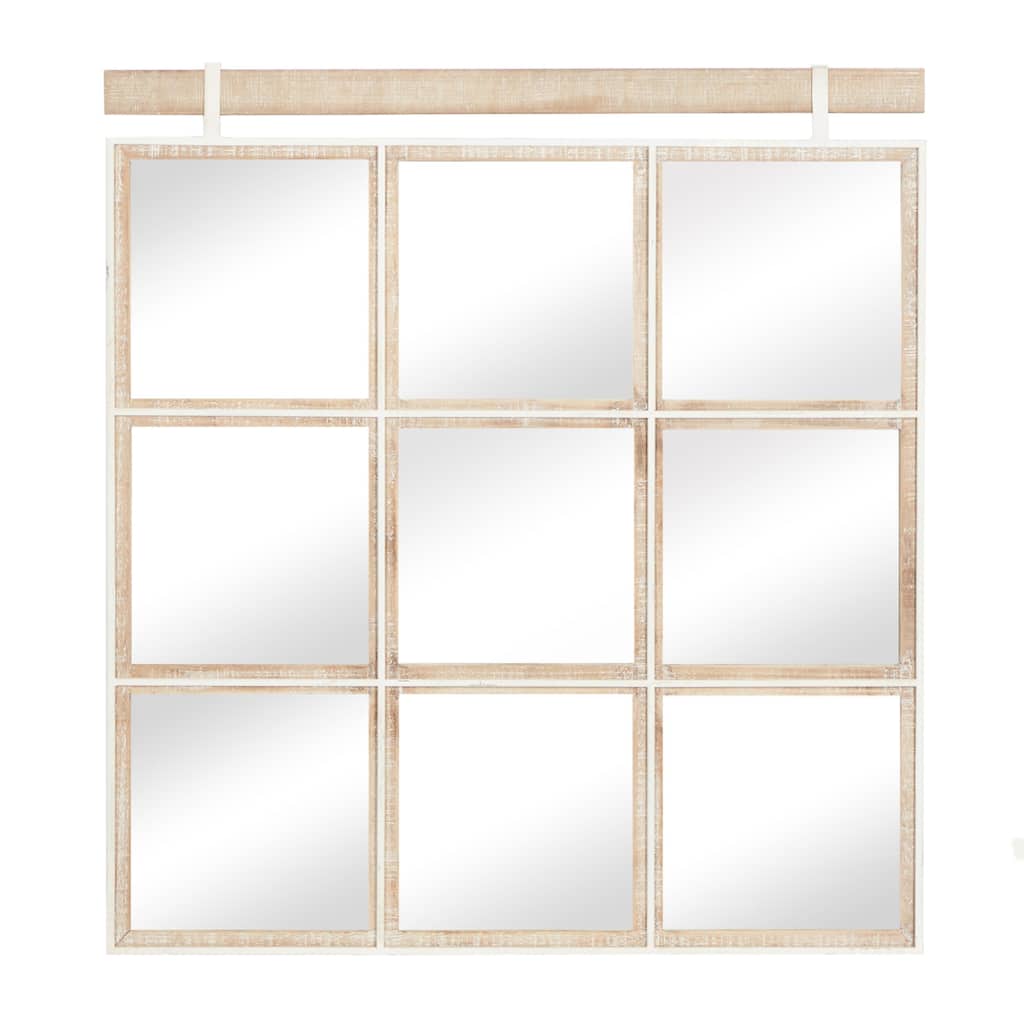Wood Handmade Grid Window Inspired Wall Mirror - Brown - Roche River Decor