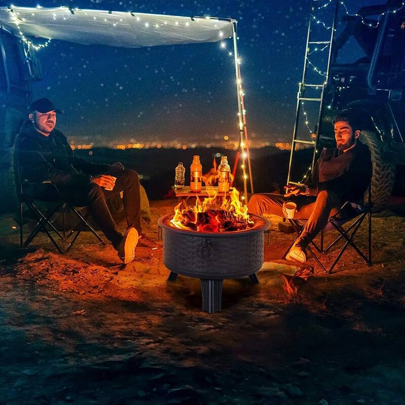 26" Fire Pits for Outside Wood Burning Firepit with Fire Pit Poker and Cover for Backyard,Garden,Camping - 26"D x 26"W x 23"H