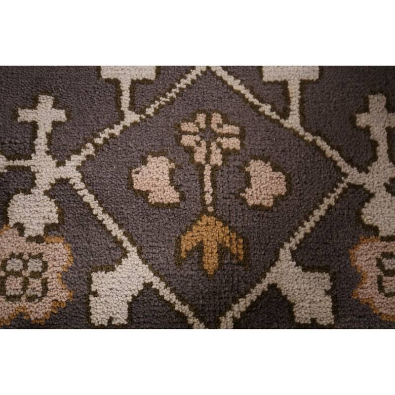 Dark Gray & Ivory Oushak Oriental Area Rug Hand-Knotted Wool Carpet - 9'2" x 11'7"
