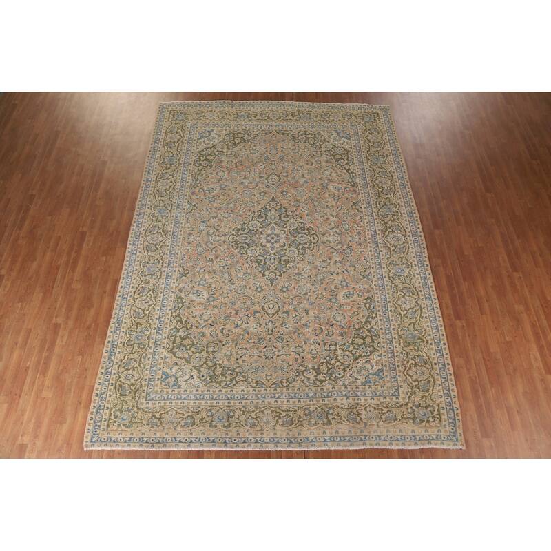 Hand Knotted Oriental 100% Wool Carpet Traditional Floral Oranges & Rust Mashad Area Rug - 13' 2'' X 9' 6''