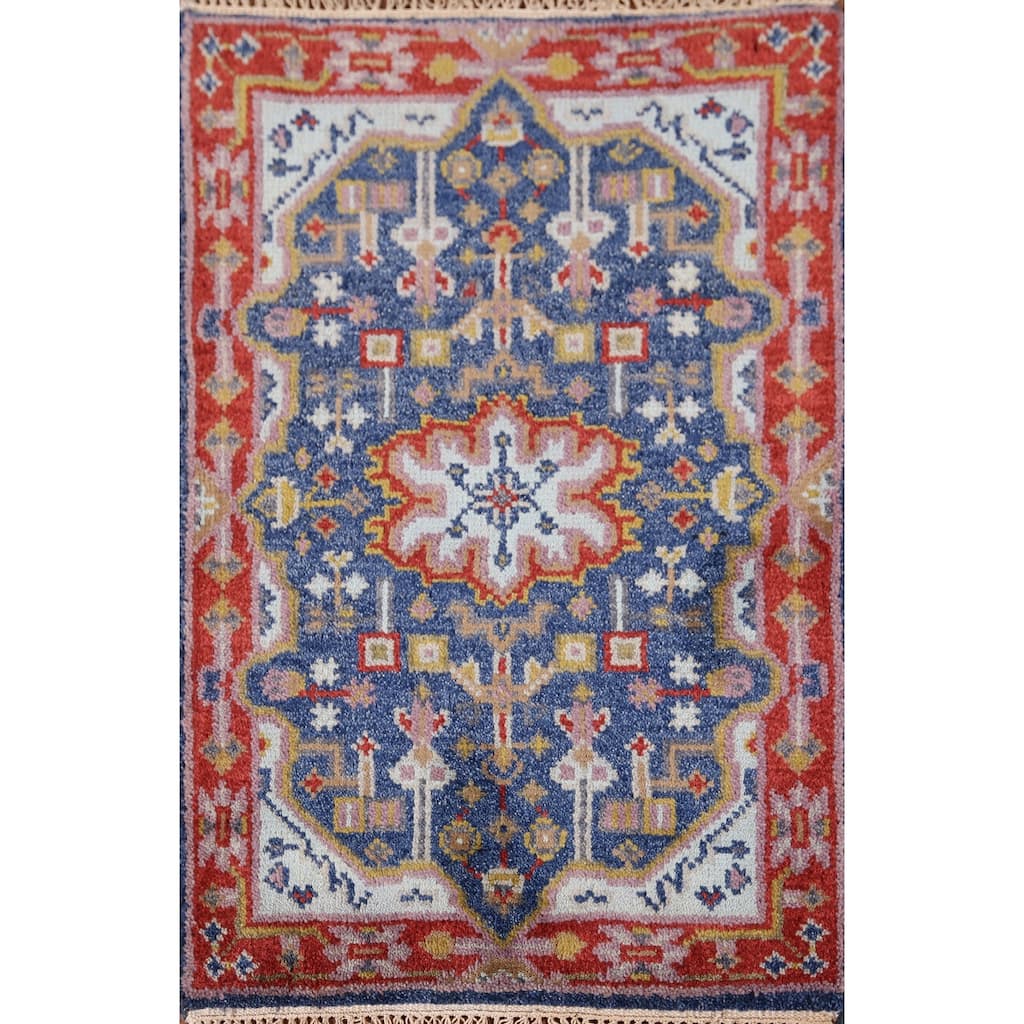 Blue Kazak Indian Accent Rug Hand-Knotted Wool Carpet - 2'0" x 3'0"